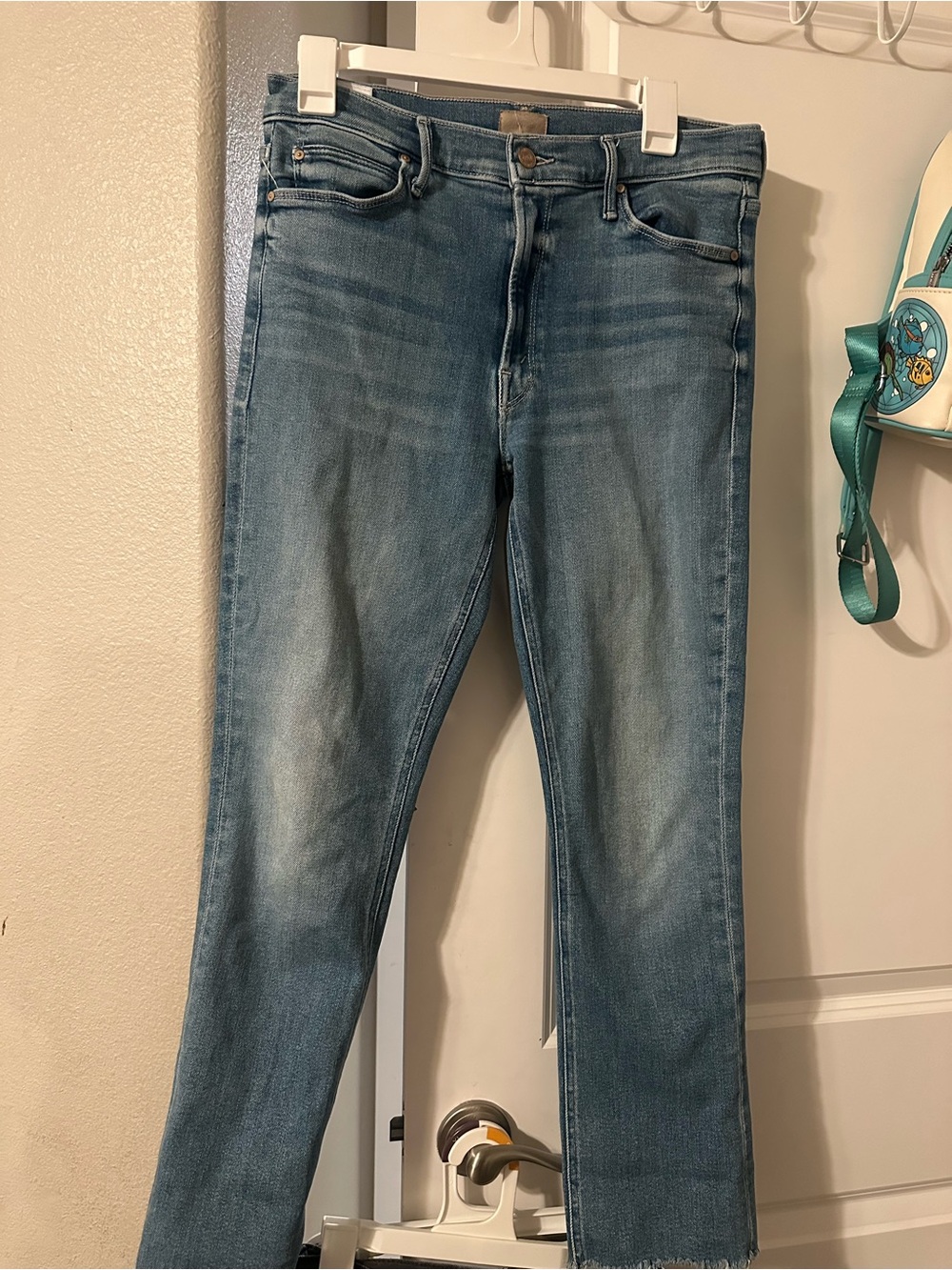 MOTHER Slim Straight Jeans in Faded Blue